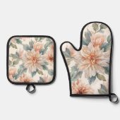 Chrysanthemum Flowers Watercolor Botanical Pattern Ofenhandschuh & Topflappen-Set (Vorderseite)