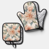Chrysanthemum Flowers Watercolor Botanical Pattern Ofenhandschuh & Topflappen-Set (Vorderseite/Rückseite)