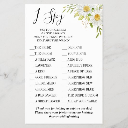 Chrysanthemum I spy Hochzeitsspielkarte Flyer (Vorne)