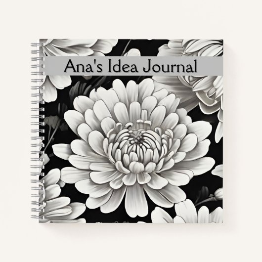 Chrysanthemum Journal mit Schwarzweißfarben Notizblock (Vorderseite)
