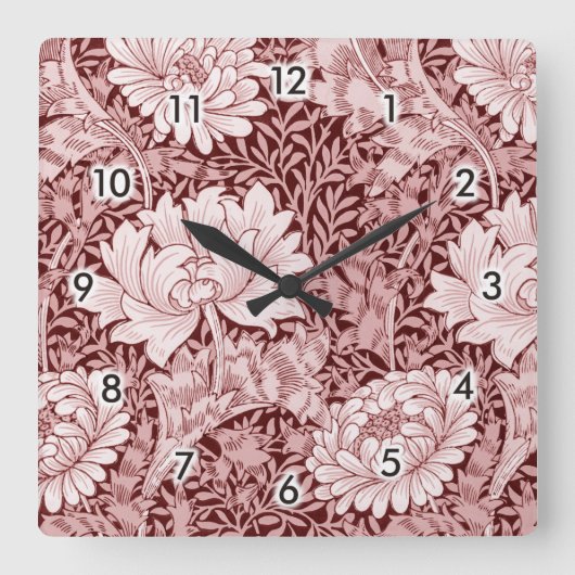 Chrysanthemum Maroon, William Morris Quadratische Wanduhr (Vorderseite)