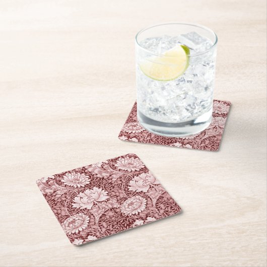 Chrysanthemum Maroon, William Morris Rechteckiger Pappuntersetzer (Vor Ort)