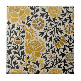 Chrysanthemum Mustard Yellow Tan Black Blätter Fliese