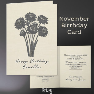 Chrysanthemum November Geburtshilfe Blume Linen Karte