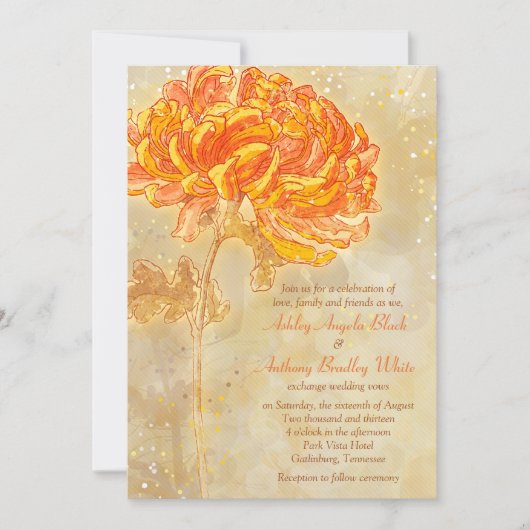 Chrysanthemum Orange Floral Wedding Einladung (Vorderseite)