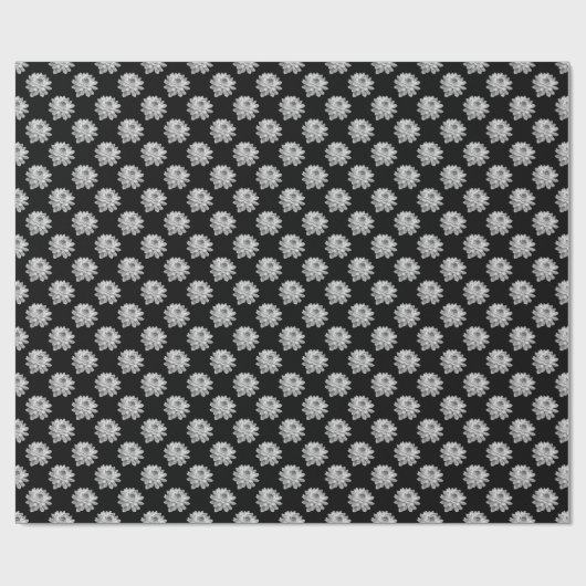 Chrysanthemum Pattern - Monochrome auf schwarz Geschenkpapier (Flach)