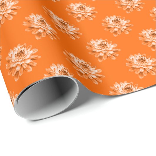 Chrysanthemum Pattern - Orange Geschenkpapier (Rolleneckpunkt)