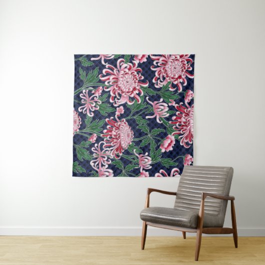 Chrysanthemum Peonies Vintag Pattern Wandteppich (Beispiel (Horizontal))
