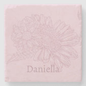 Chrysanthemum Pink Line Drawing with Your Name  Steinuntersetzer (Vorderseite)