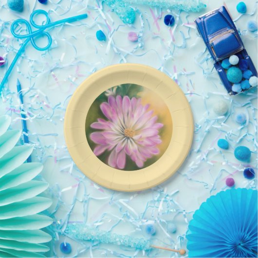 Chrysanthemum Pink und Cream Floral Pastel Pappteller (Party)