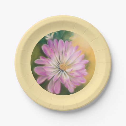 Chrysanthemum Pink und Cream Floral Pastel Pappteller (Vorderseite)