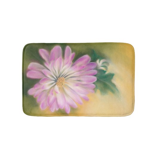 Chrysanthemum Pink und Cream Pastel Floral Badematte (Vorderseite)