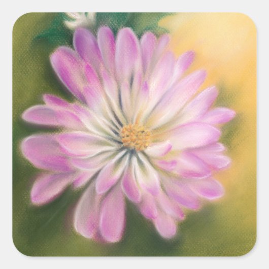 Chrysanthemum Pink und Cream Pastel Floral Quadratischer Aufkleber (Vorderseite)
