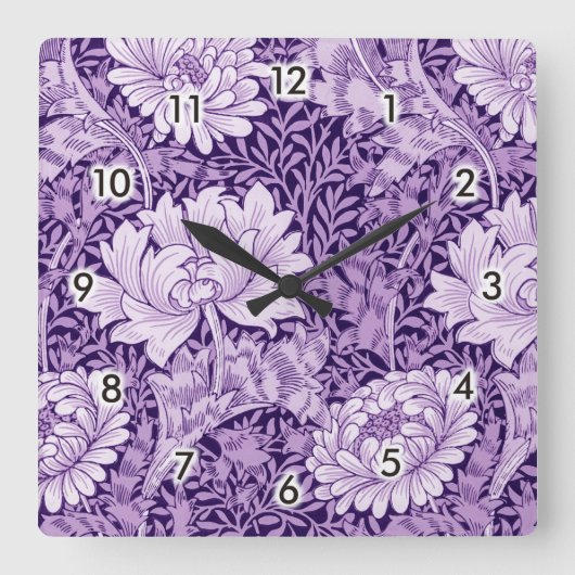 Chrysanthemum Purple Quadratische Wanduhr (Vorderseite)