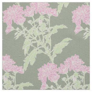 Chrysanthemum rosa grüne Grafik zeichnend Stoff