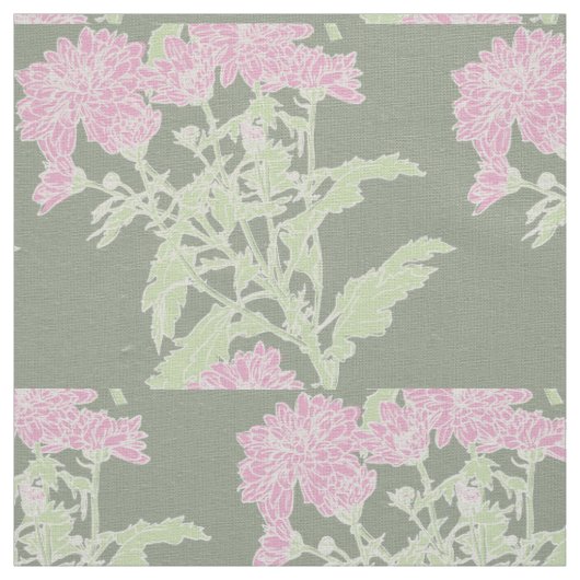 Chrysanthemum rosa grüne Grafik zeichnend Stoff (Muster)