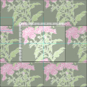 Chrysanthemum rosa grüne Grafik zeichnend Stoff (Kachel)