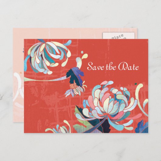 Chrysanthemum Save the Date Hochzeitkarten Ankündigungspostkarte (Vorne/Hinten)