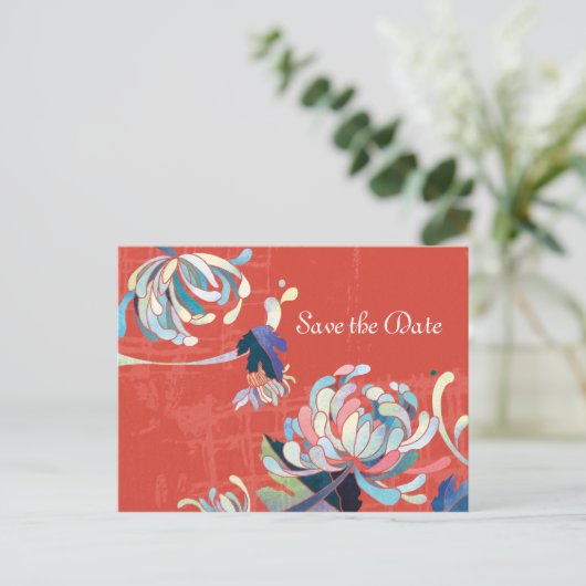 Chrysanthemum Save the Date Hochzeitkarten Ankündigungspostkarte (Stehend Vorderseite)