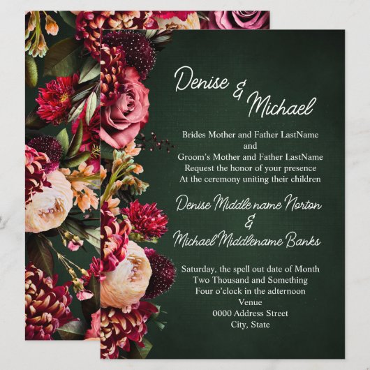 Chrysanthemum über SmaragdWedding Einladung (Vorne/Hinten)