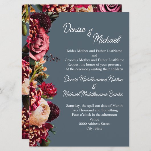 Chrysanthemum um Mitternacht Aquamarin Einladung (Vorne/Hinten)