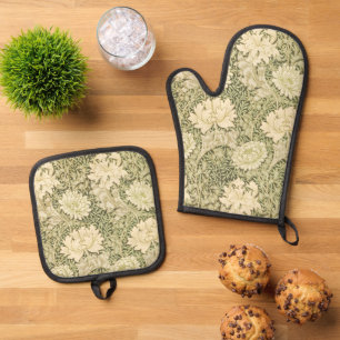 Chrysanthemum von William Morris, Vintag Art Ofenhandschuh & Topflappen-Set