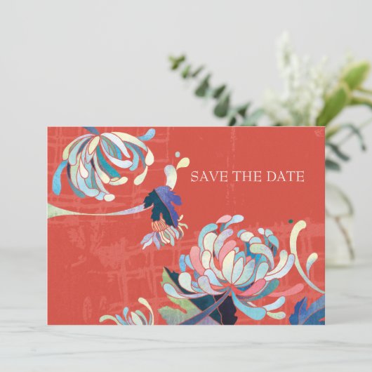 Chrysanthemum Wedding Save the Date Einladungen (Stehend Vorderseite)