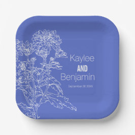 Chrysanthemum weiß auf blauen Blumen Hochzeit Pappteller