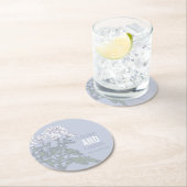 Chrysanthemum white Blume art grau Papier Unterset Runder Pappuntersetzer (Vor Ort)