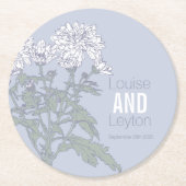 Chrysanthemum white Blume art grau Papier Unterset Runder Pappuntersetzer (Vorderseite)