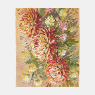 Chrysanthemum Wiese: Akryllische Handmalerei. Fleecedecke