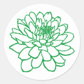 Chrysanthemum Zeichnend - grün auf Weiß Runder Aufkleber (Vorderseite)