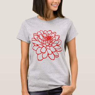 Chrysanthemum Zeichnend - Rot T-Shirt