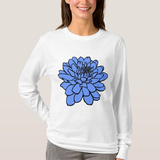 Chrysanthemum Zeichnend - Schwarz und Baby Blau T-Shirt (Vorderseite)