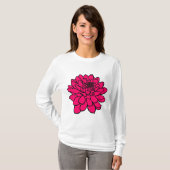 Chrysanthemum Zeichnend - Schwarz und Neon Rot T-Shirt (Vorne ganz)