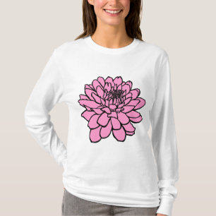 Chrysanthemum Zeichnend - Schwarz und Rosa T-Shirt