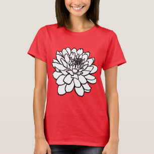 Chrysanthemum Zeichnend - Schwarz und Weiß T-Shirt