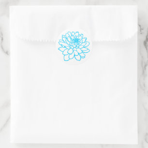 Chrysanthemum Zeichnend - Sky Blue on White Runder Aufkleber