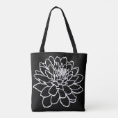 Chrysanthemum Zeichnend - Weiß auf Schwarz Tasche (Rückseite)