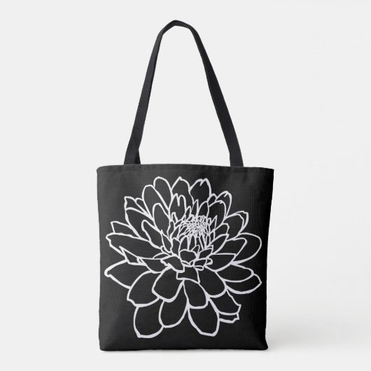 Chrysanthemum Zeichnend - Weiß auf Schwarz Tasche (Rückseite)