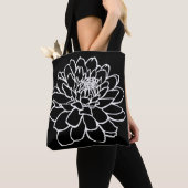 Chrysanthemum Zeichnend - Weiß auf Schwarz Tasche (Von Nahem)