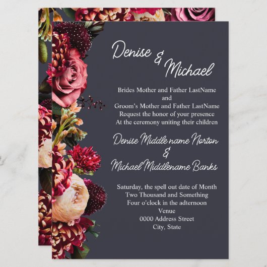 Chrysanthemum zu Polar Night Gray Einladung (Vorne/Hinten)