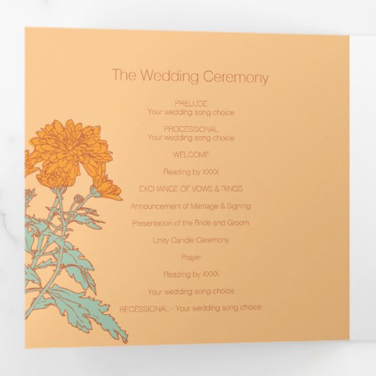 Chrysanthemumorange Blume zeichnend Dreifach-gefaltete Programmkarte (Innen Erste Seite)