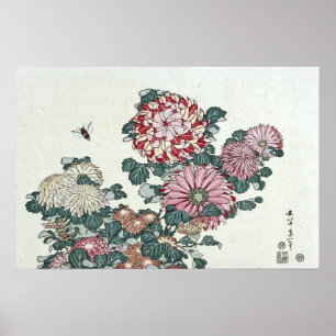 Chrysanthemums & Bee, japanische Kunst von Hokusai Poster