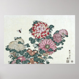 Chrysanthemums & Bee, japanische Kunst von Hokusai Poster