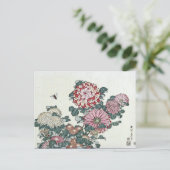 Chrysanthemums & Bee, japanische Kunst von Hokusai Postkarte (Stehend Vorderseite)