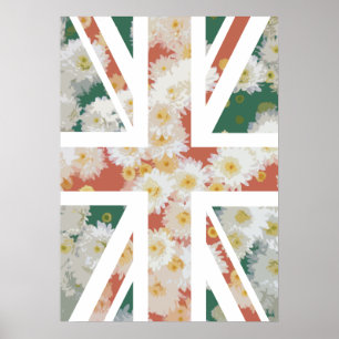 Chrysanthemums Blume Union Jack British (UK) Flag Poster
