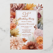 Chrysanthemums Peonies Floral 21. Geburtstag Party Folieneinladung (Vorderseite)