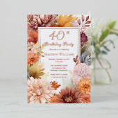 Chrysanthemums Peonies Floral 40. Geburtstag Party Folieneinladung (Stehend vorne)