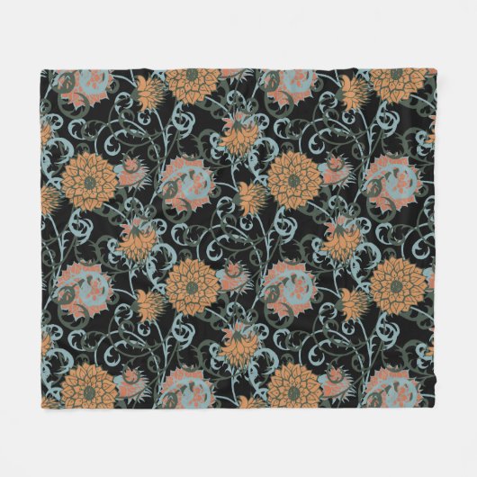 Chrysanthemums Schwarzer Hintergrund, floral Vinta Fleecedecke (Vorderseite (Horizontal))